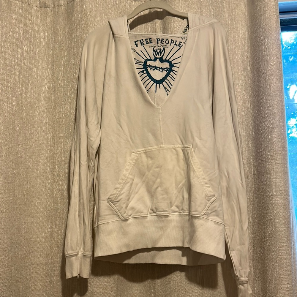 White Free People hoodie with flower printed (inside) hood